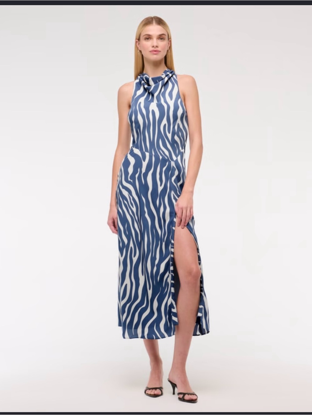 Abercrombie & Fitch Blue‎ and White Zebra Print Midi Dress